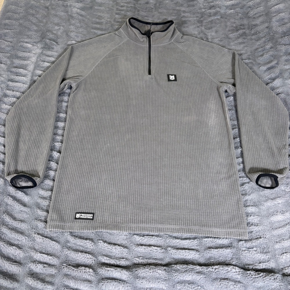 Freedom Industries Mens Gray Waffle Grid Fleece Quarter Zip Pullover Large AQ499